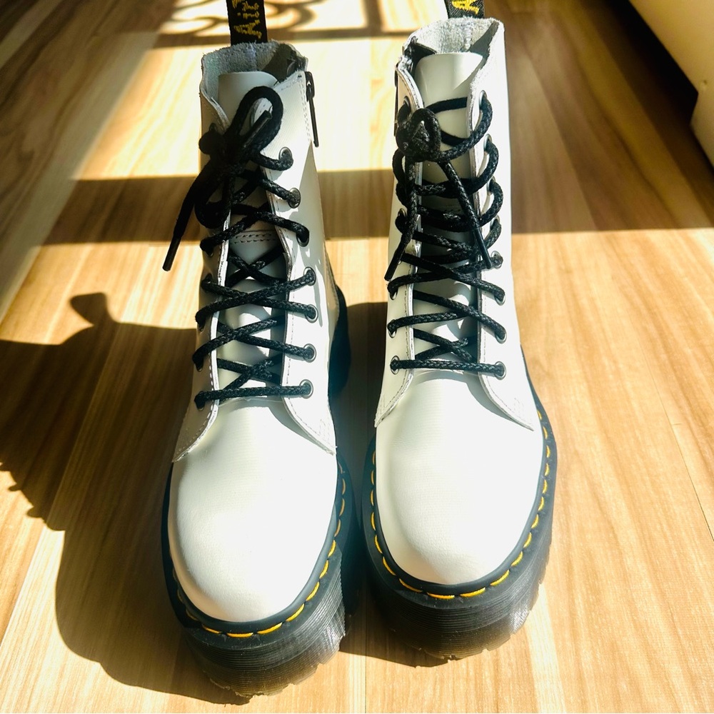 Dr. Martens White Combat Boots with Black Platform Sole